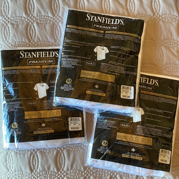 3 packs Stanfield’s Men’s Premium Large V-neck T-shirts. White colour - Picture 3 of 3